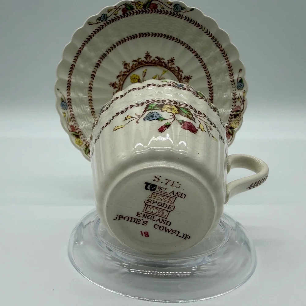 Copeland Spode Cowslip Teacup and Saucer Set S.713 Vintage Floral Earthenware